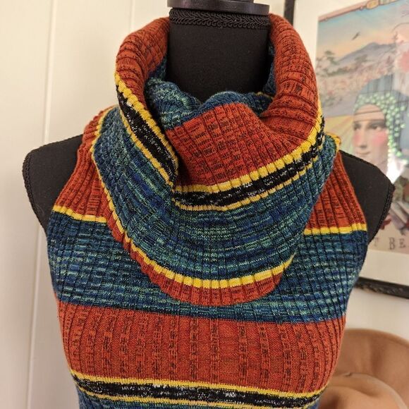 Free People Carly Striped Cowl Neck Sleeveless Sweater Top S Boho Hippie 70s - Picture 5 of 14